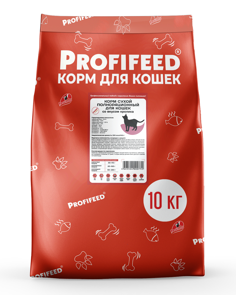 Сухой корм «Profifeed» для кошек со вкусом кролика, мешок 10 кг